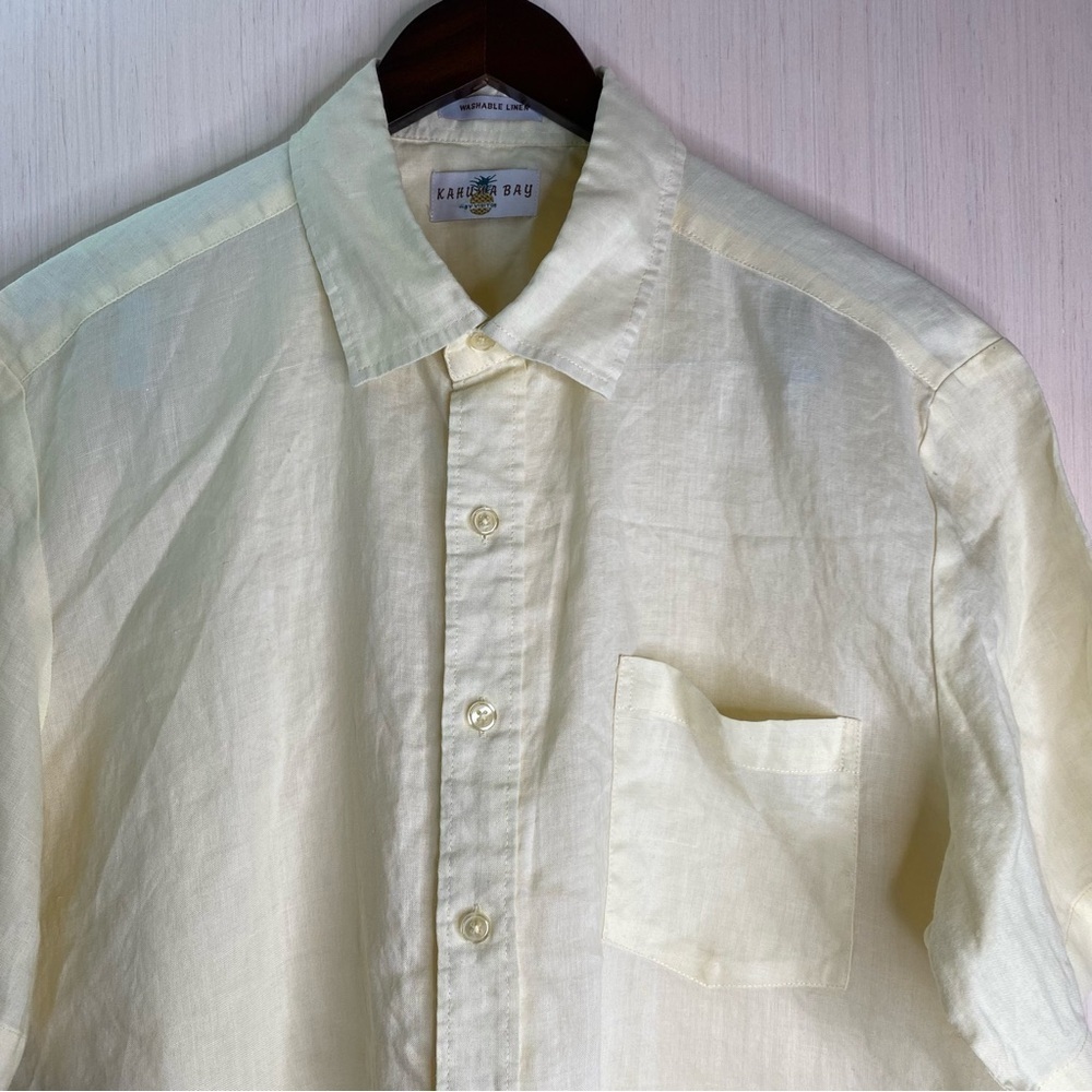Kahuna Bay Men's 100% Washable Linen Beach Shirt Lightweight Pale Yellow XL - Picture 3 of 6